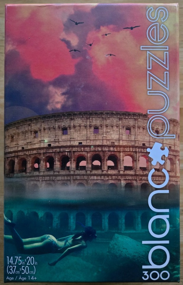 A composite image of the Roman Colosseum above water and a scuba diver swimming below the surface.