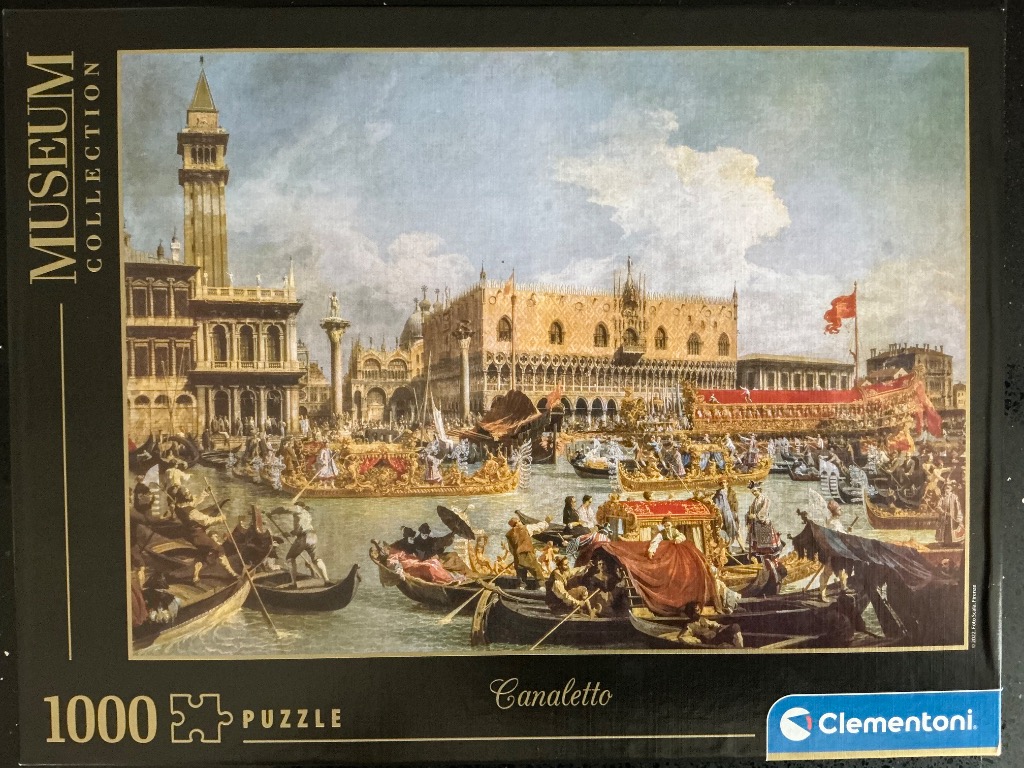 Canaletto painting of a Venetian canal scene filled with ornate ceremonial boats and historical architecture.