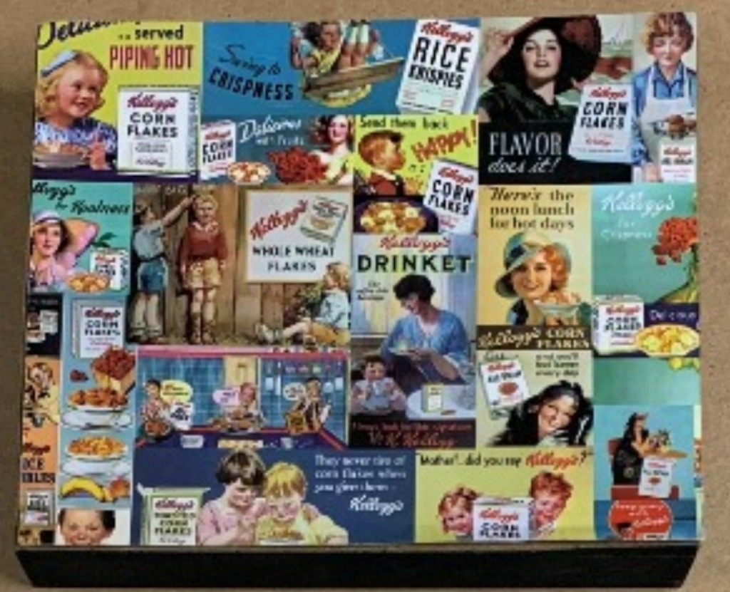A collage of vintage mid-20th century cereal advertisements featuring children, women, and cereal boxes.