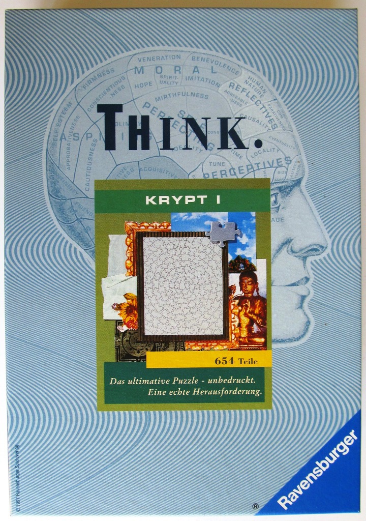 Illustration of a phrenology-style head profile on a blue wavy background with a central inset showing a circular puzzle.