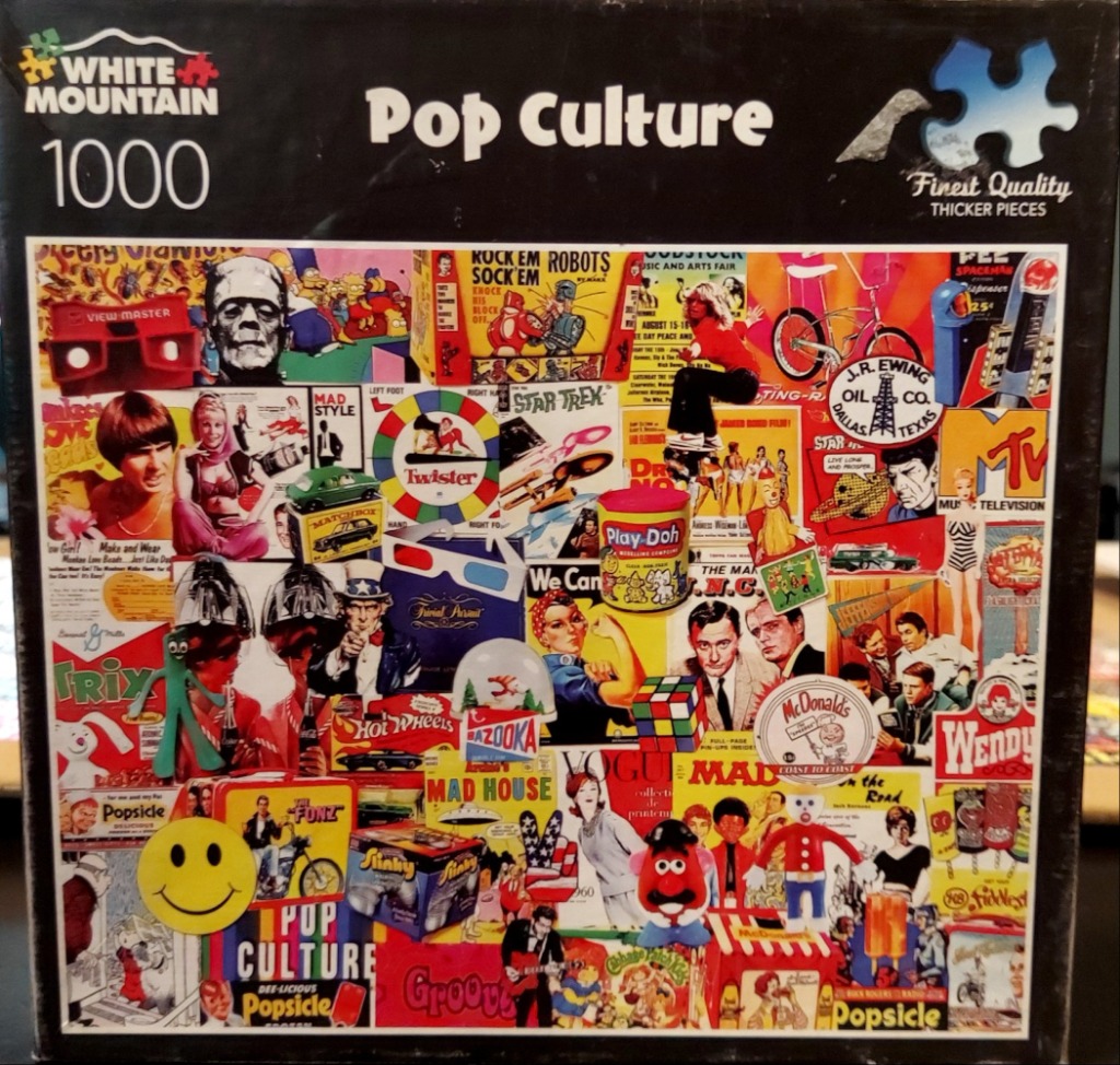 A collage of various 20th-century pop culture icons, toys, and advertising memorabilia.