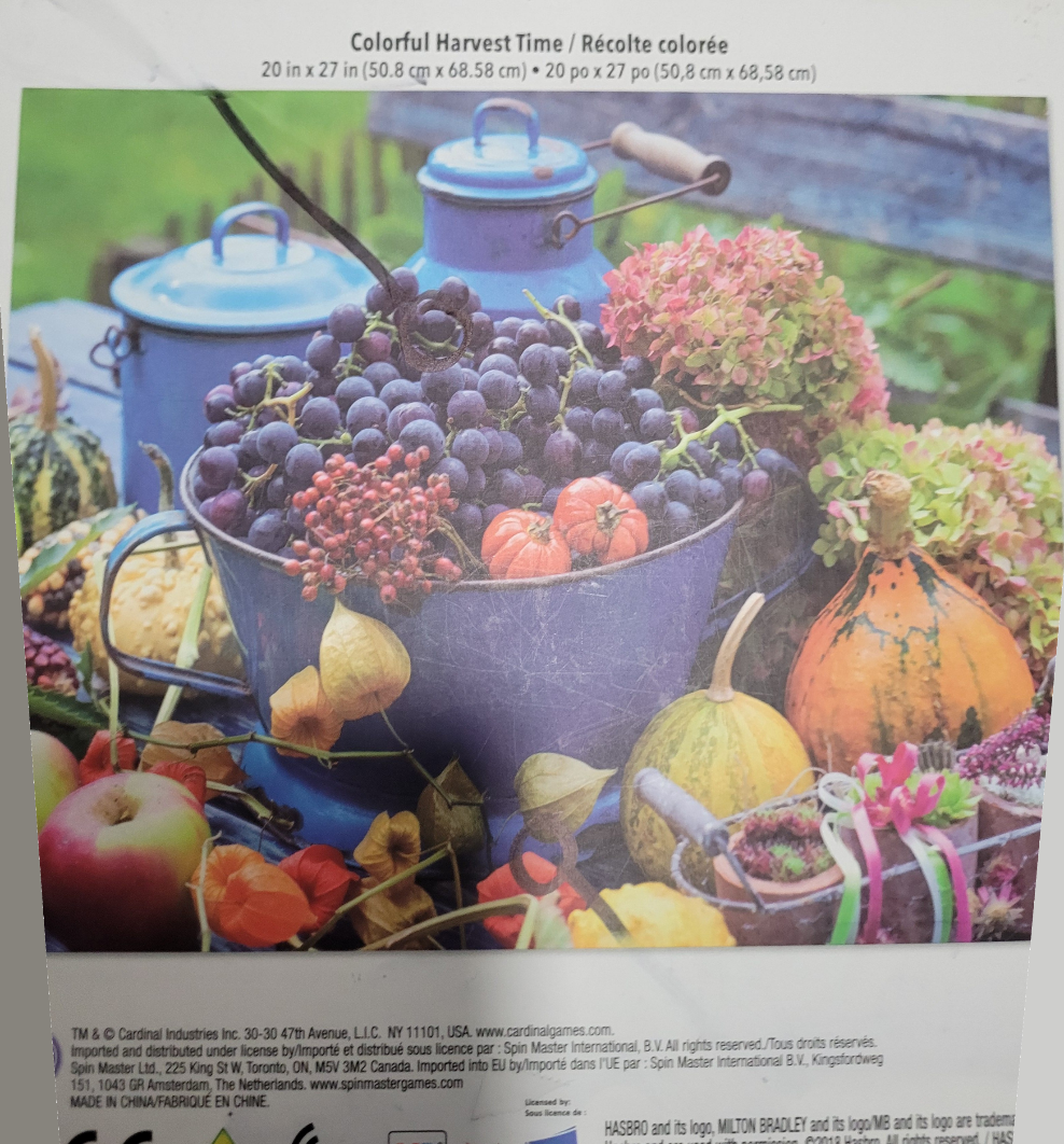 Rustic autumn harvest display featuring purple grapes, gourds, and hydrangea blooms on a weathered wooden table.