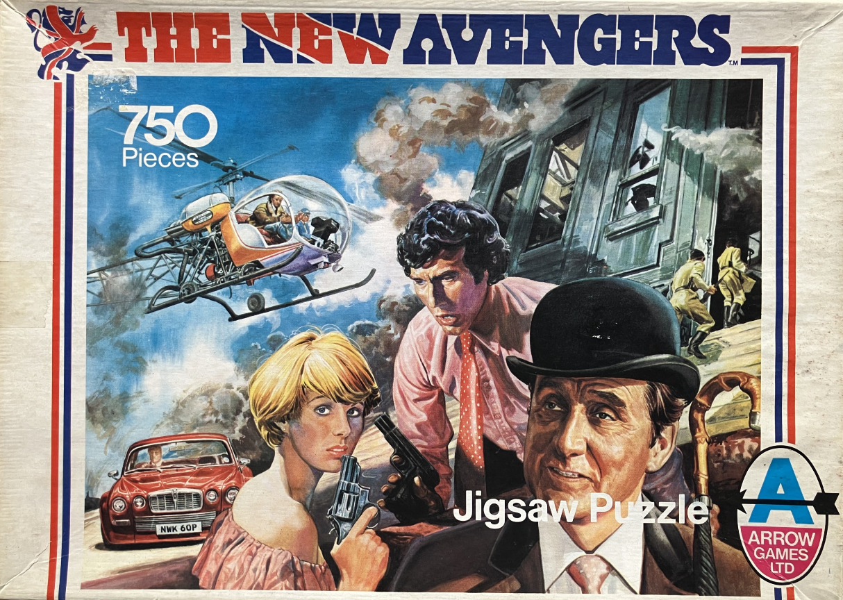 Action illustration featuring three main characters, a helicopter, and a red sports car in a chaotic, smoky city scene.