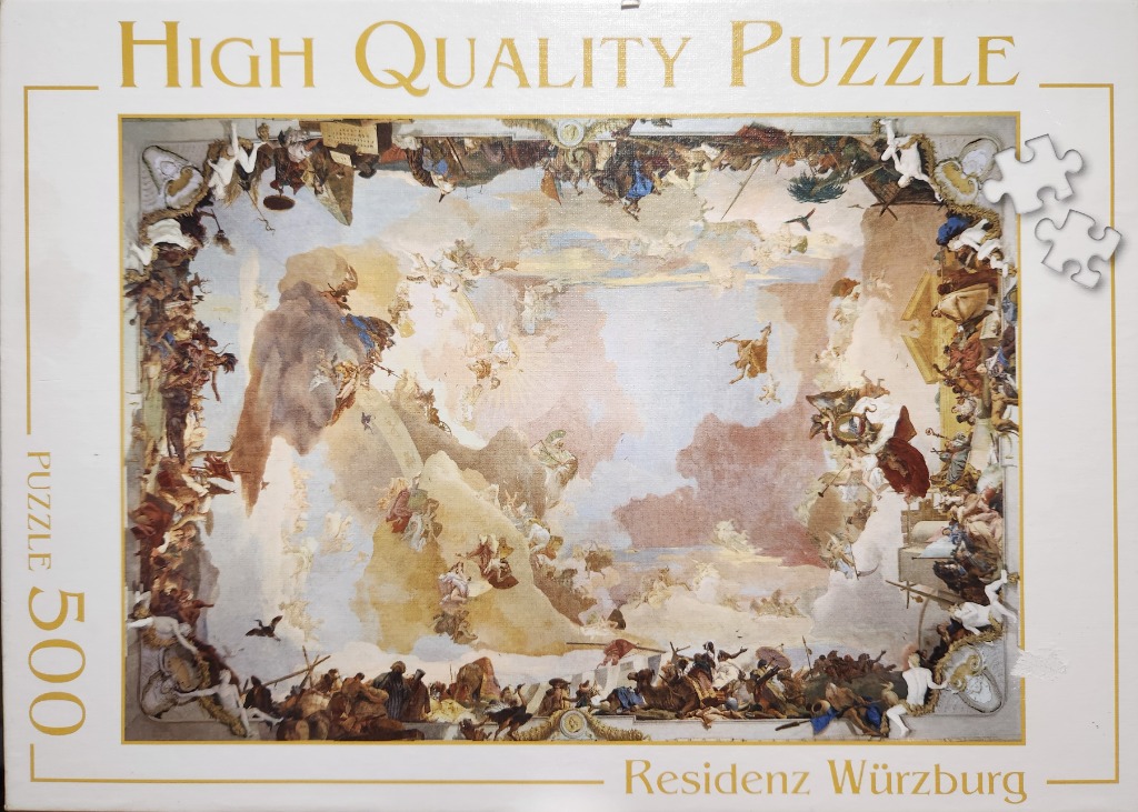 A reproduction of the Tiepolo fresco from the Würzburg Residence ceiling showing an allegorical scene of four continents.