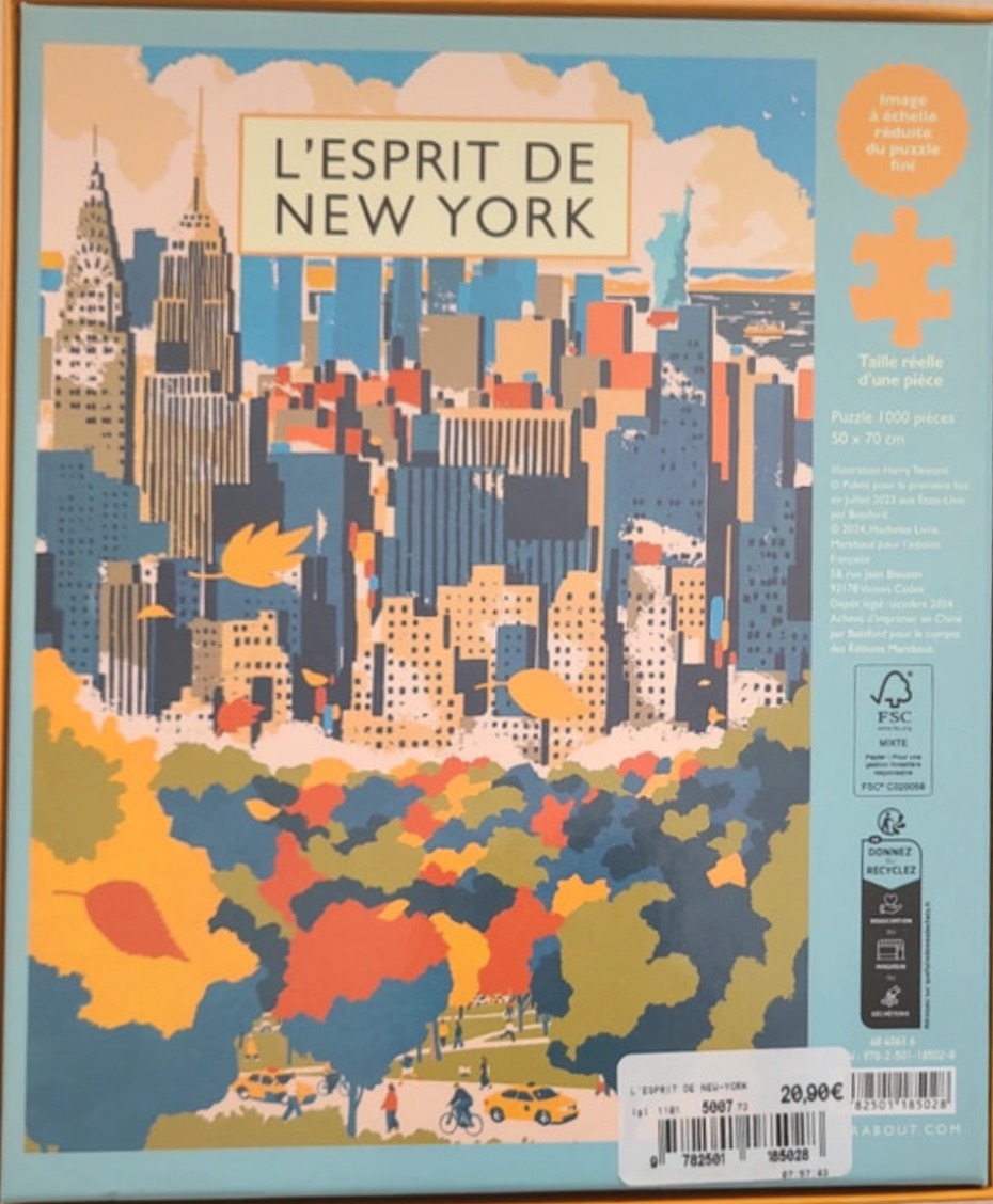Stylized illustration of the New York City skyline overlooking a park in autumn