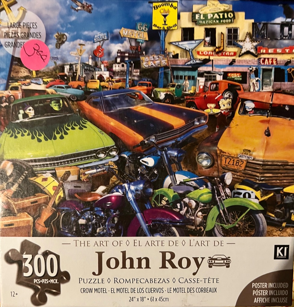 An illustration of a nostalgic American roadside with vintage cars, motorcycles, and retro signs.