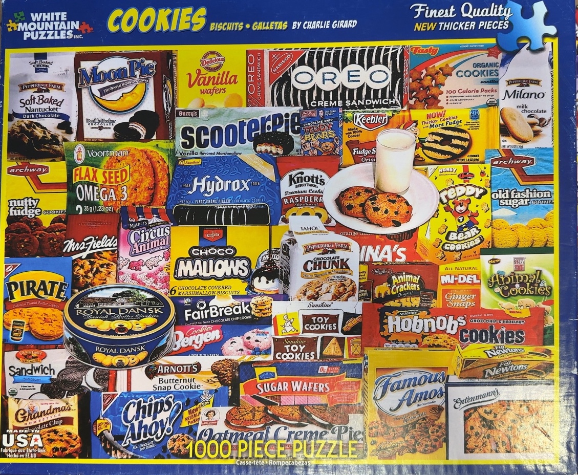 A collage of various vintage and modern cookie and biscuit packaging.