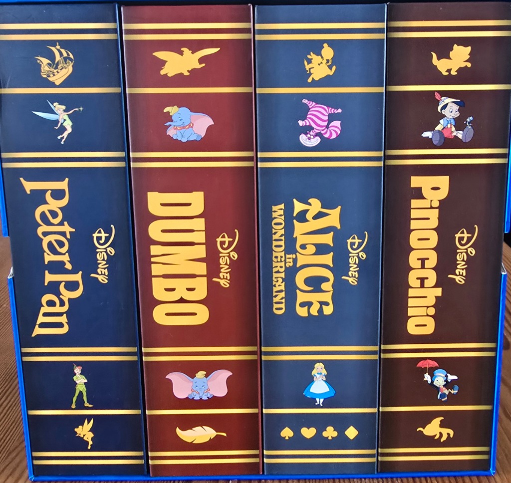 Disney classics: Peter Pan, Dumbo, Alice in Wonderland, Pinocchio.