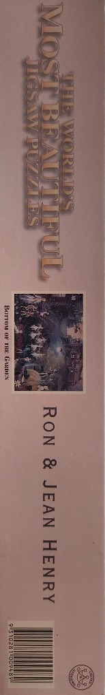 "Bottom of the Garden" by Ron and Jean Henry, featuring a whimsical garden scene with purples and blues.