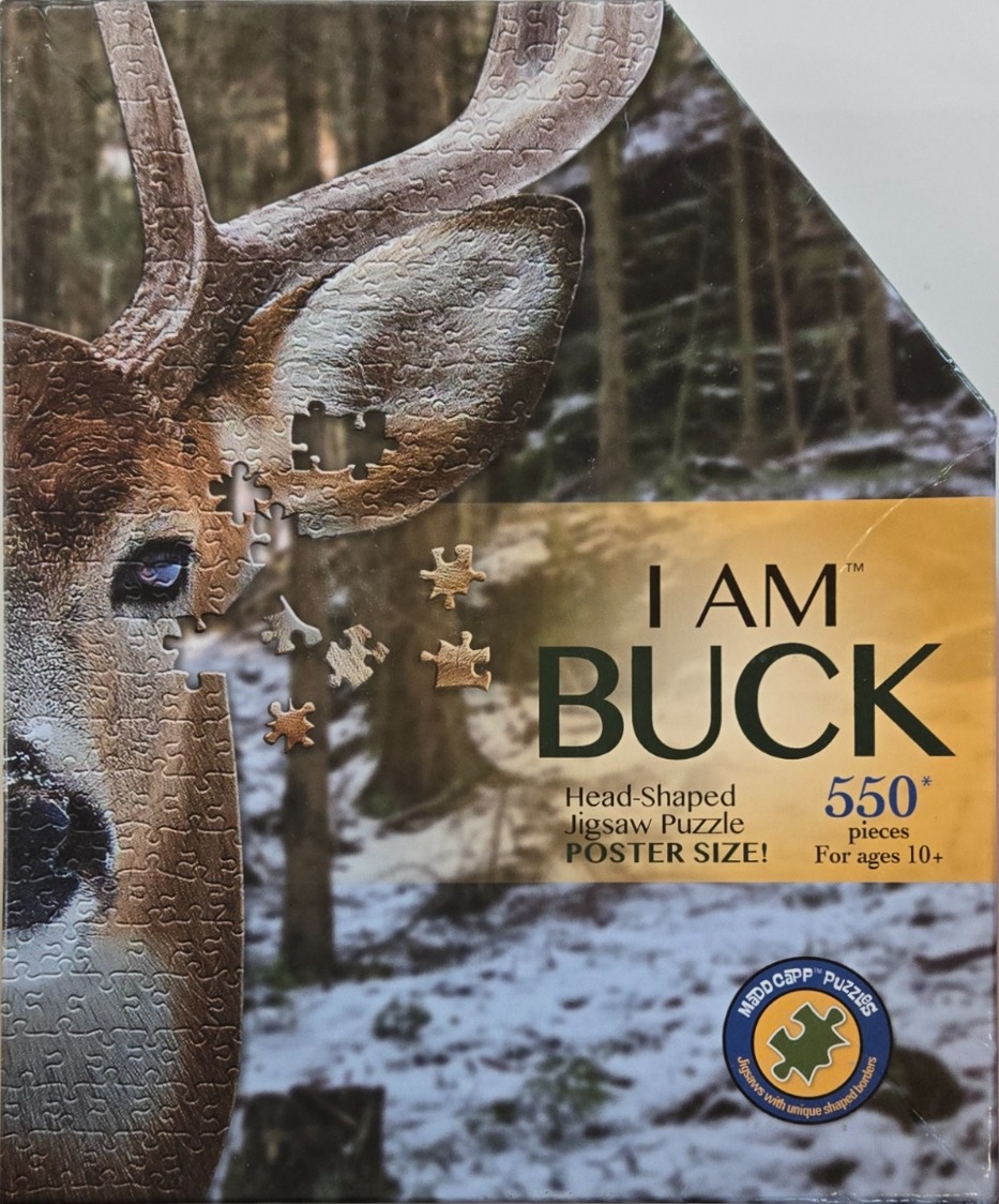 Close-up portrait of a deer in a snowy forest