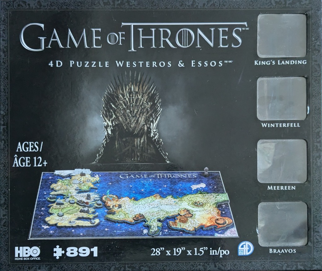 The Iron Throne hovering over a fantasy map of Westeros and Essos.
