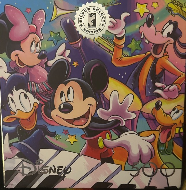 Mickey Mouse and friends performing music together in a colorful cartoon illustration