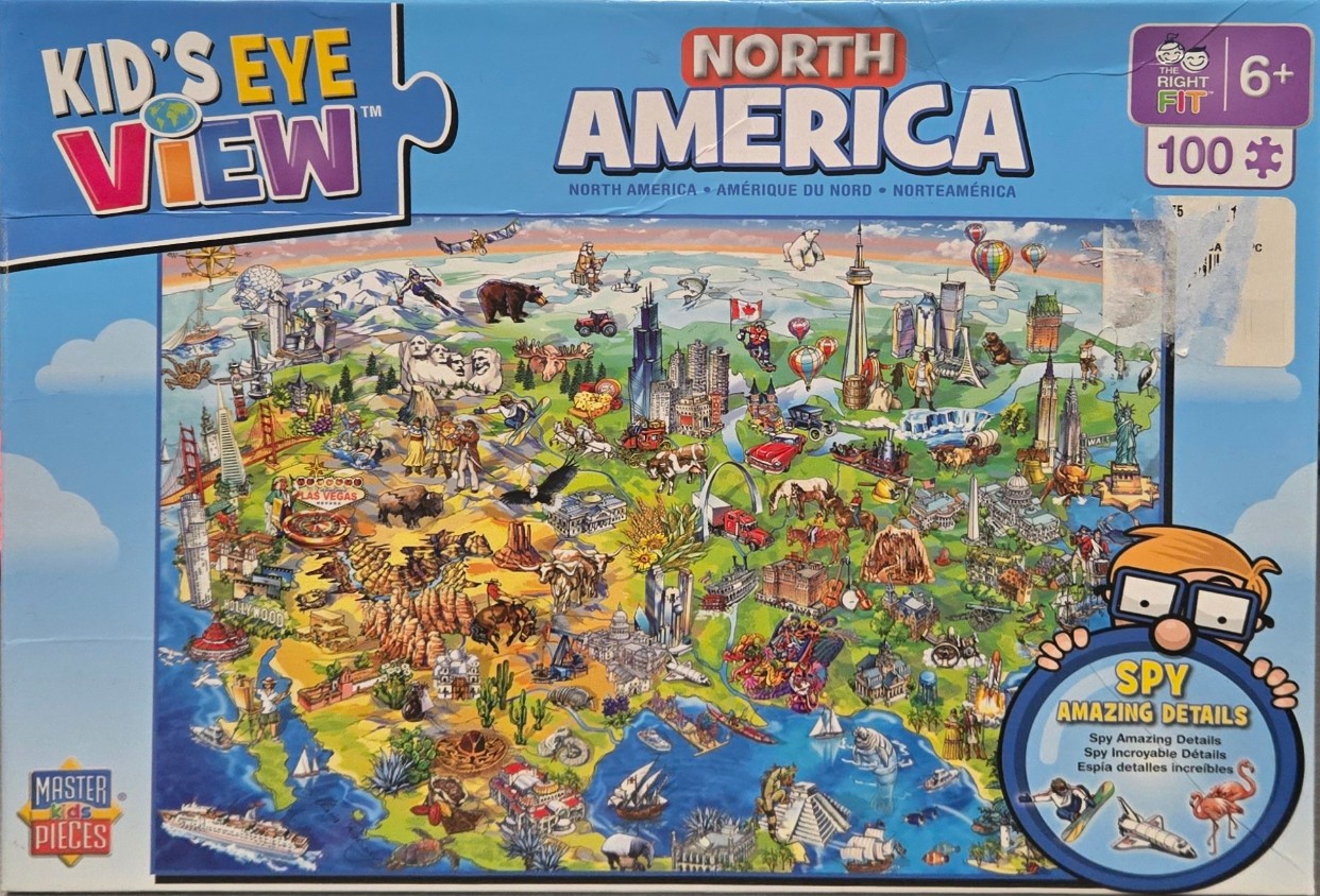 Illustrated map of North America featuring various cultural, historical, and geographical landmarks.