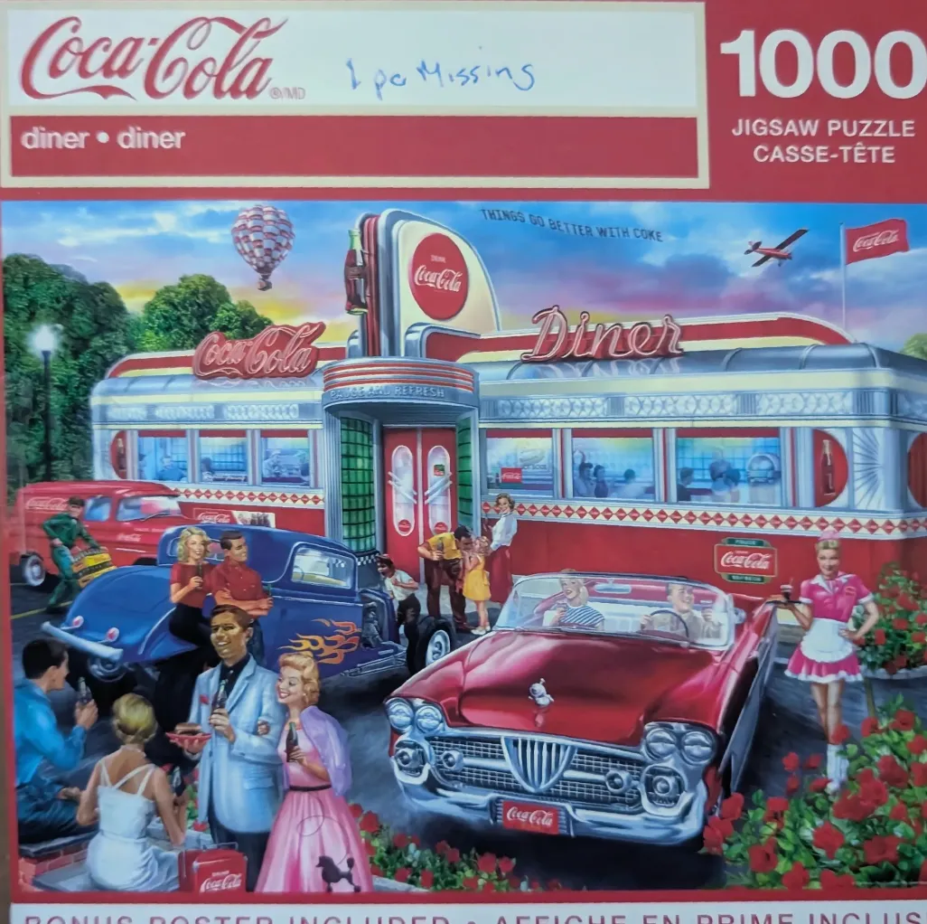 A nostalgic 1950s-style American diner scene with classic cars, people, and a retro atmosphere.