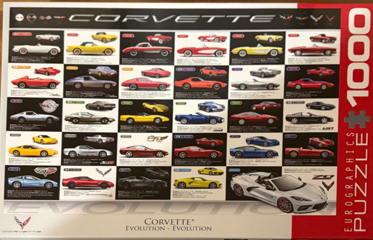 A grid of historical Corvette sports cars spanning from 1953 to the present day.