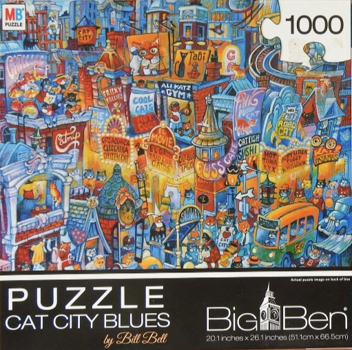 A whimsical illustration of a bustling city filled with anthropomorphic cats in various activities and shops.