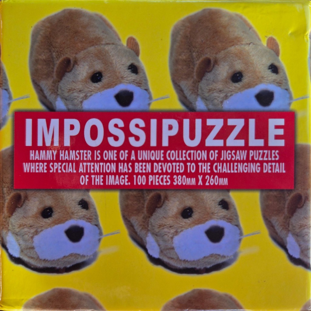 A repeating pattern of stuffed hamsters on a bright yellow background.