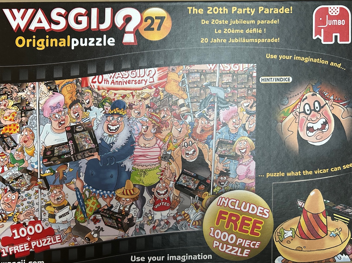 A crowded, chaotic cartoon scene showing a chaotic parade of people in a store environment.