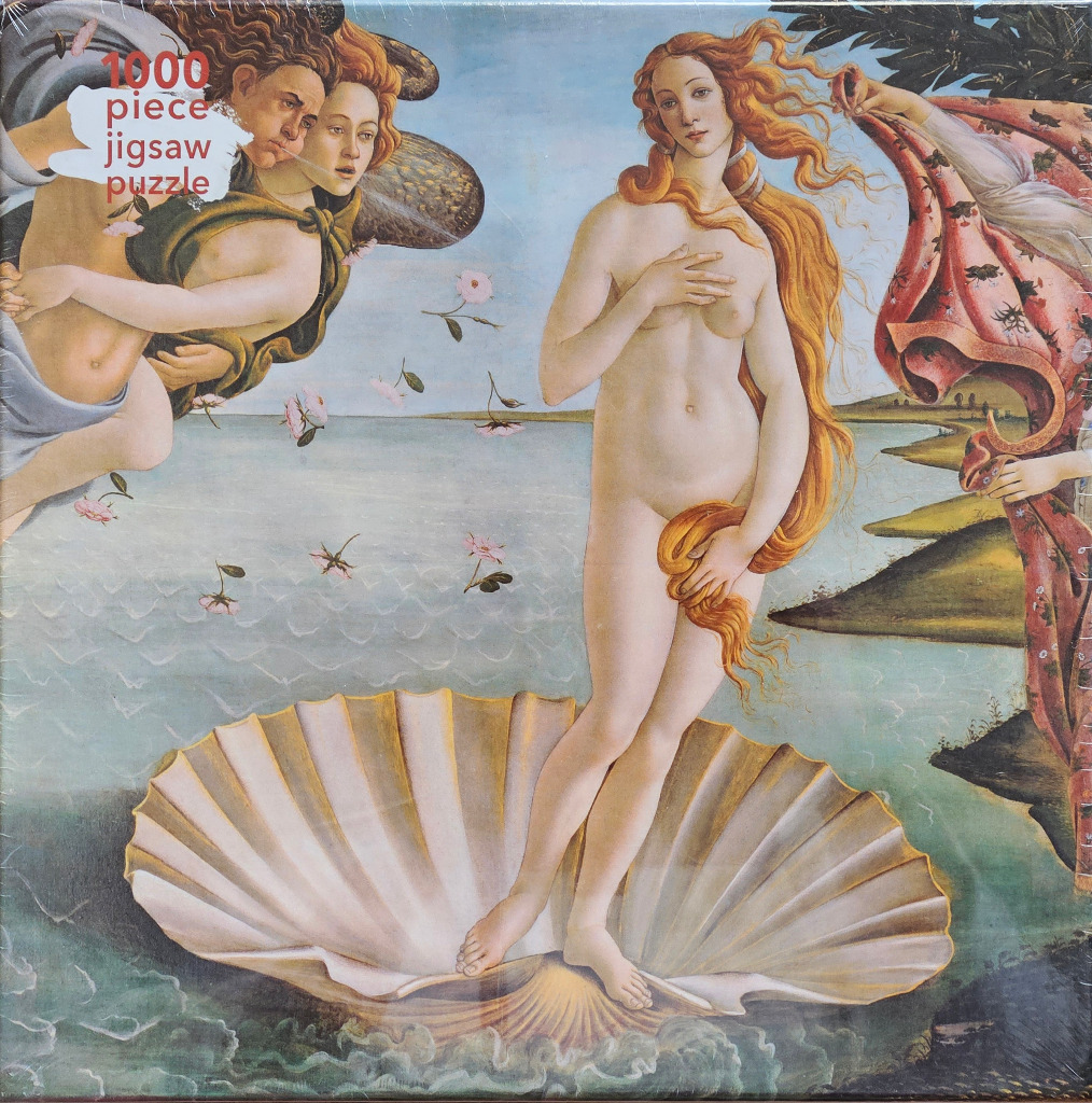 The Birth of Venus, Sandro Botticelli painting of Venus standing on a scallop shell floating on the sea.