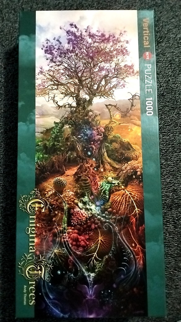 A surreal illustration of a flowering tree with a dense, mystical forest floor beneath it.