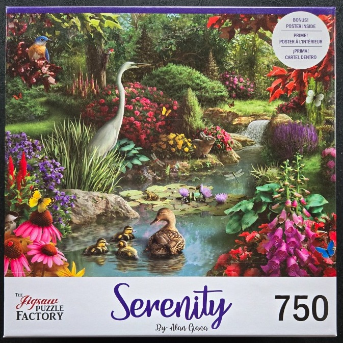 A lush, vibrant garden scene featuring a heron, a duck with ducklings, and abundant colorful flowers by a small stream.