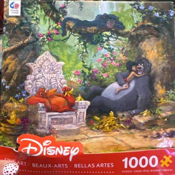 Characters from The Jungle Book including Baloo, Mowgli, King Louie, and Bagheera in a lush jungle setting.