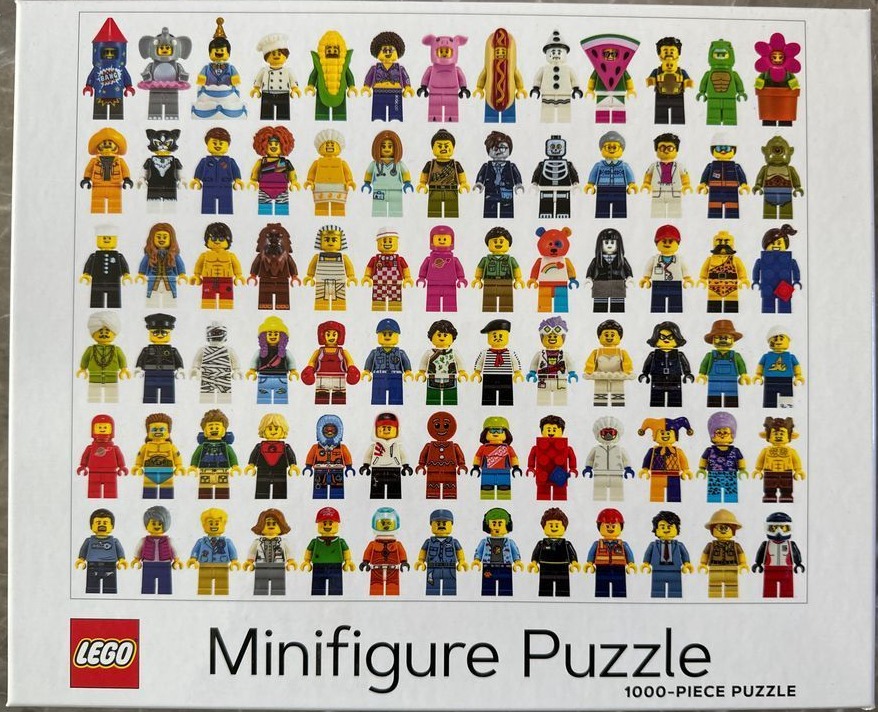 A collection of many diverse LEGO minifigures arranged in a grid against a white background.