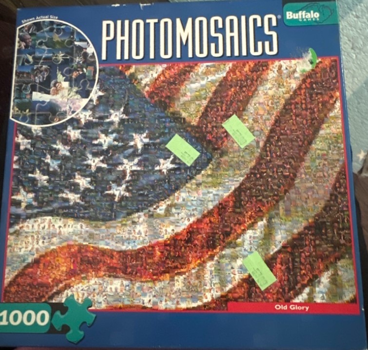 A photomosaic of the American flag made up of thousands of smaller photographs.