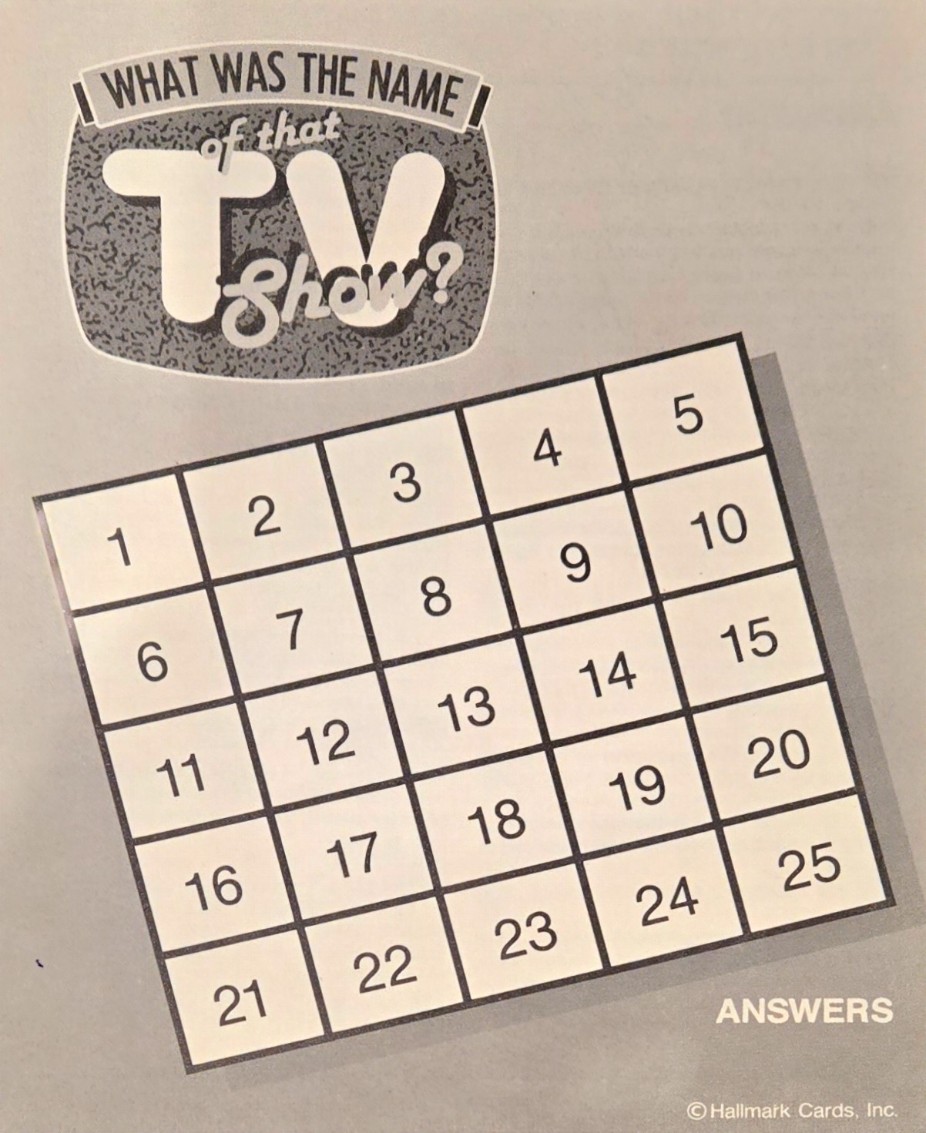 A game board featuring a numbered grid from 1 to 25 with the title What Was The Name of That TV Show?