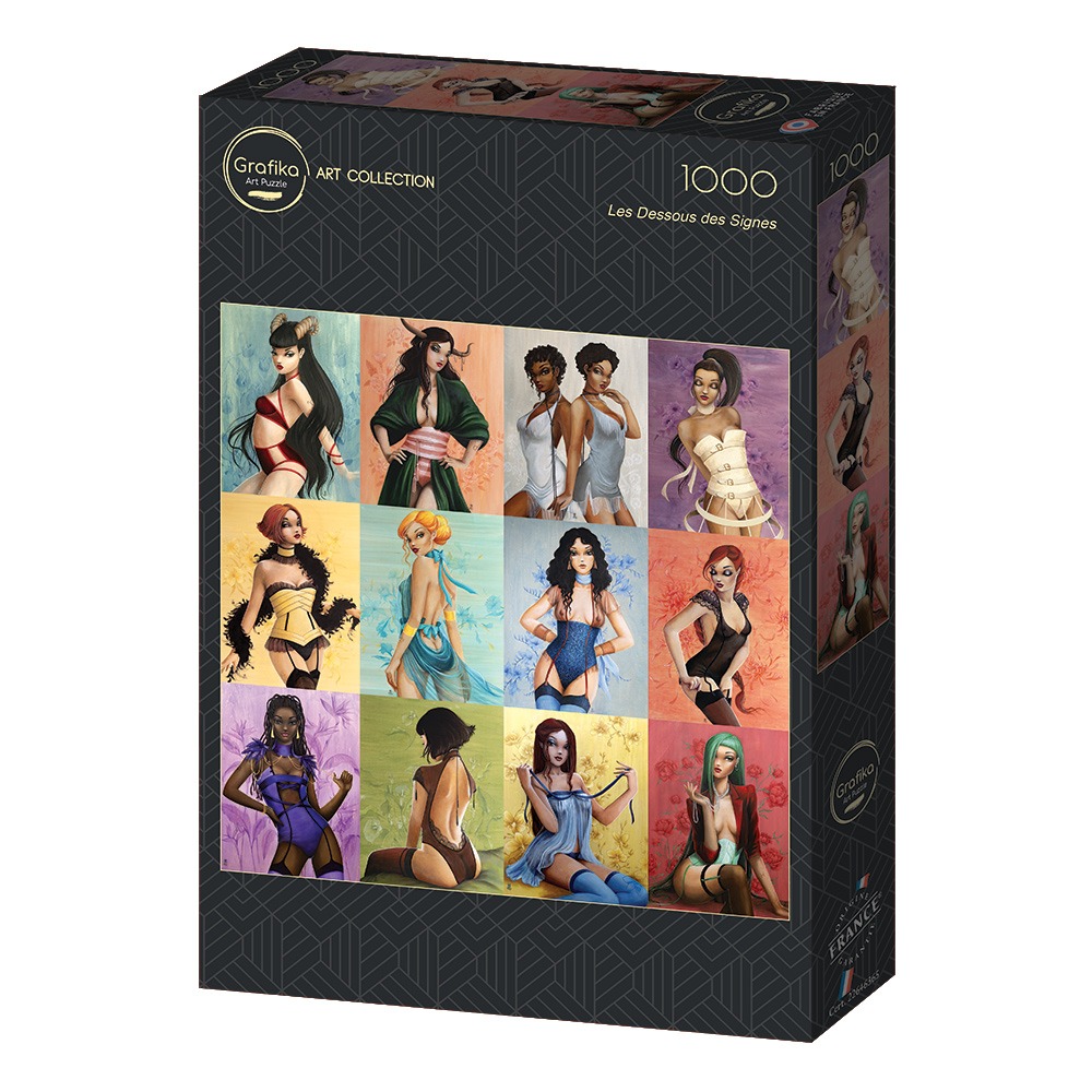 A collage of twelve stylized illustrations of women representing zodiac signs with varied outfits and colored backgrounds.