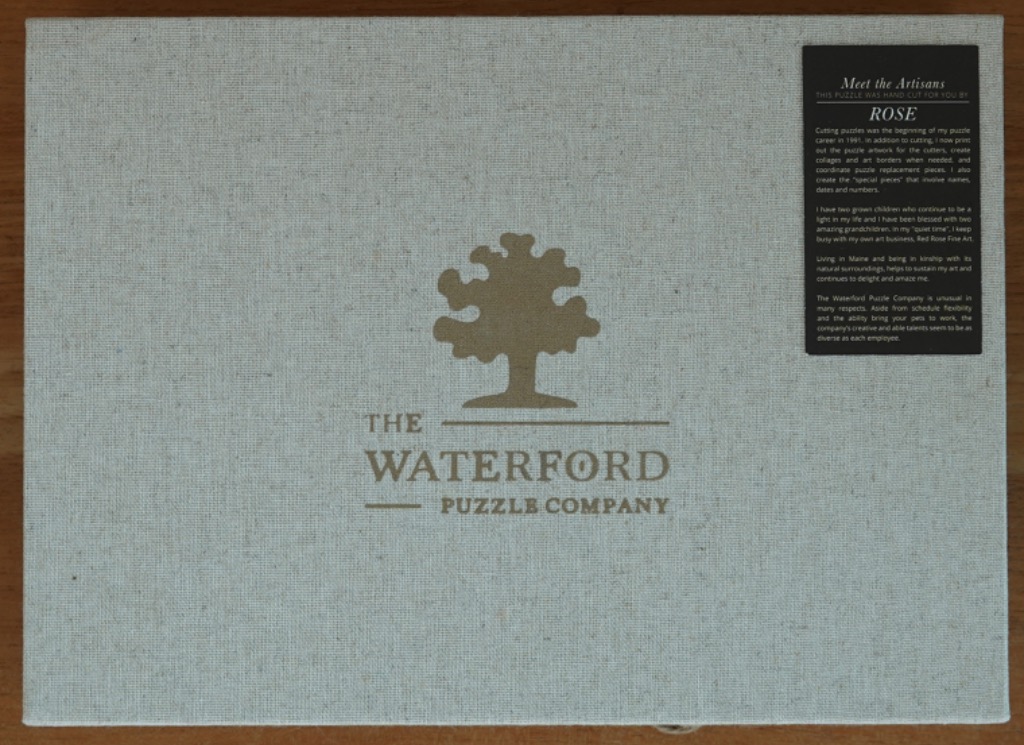 Minimalist design with a stylized tree icon and brand text on a light grey linen-textured background.