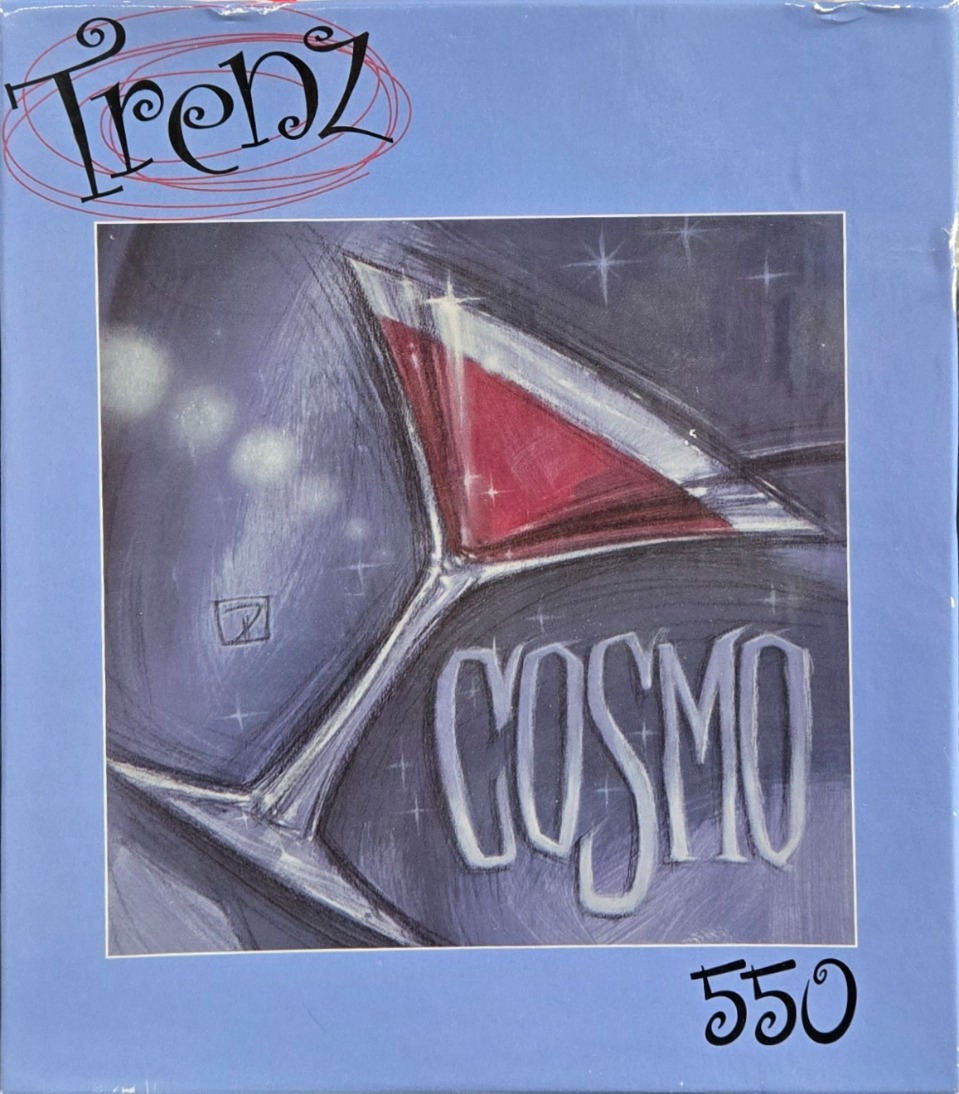 Stylized illustration of a cosmopolitan cocktail glass against a dark, moody background.