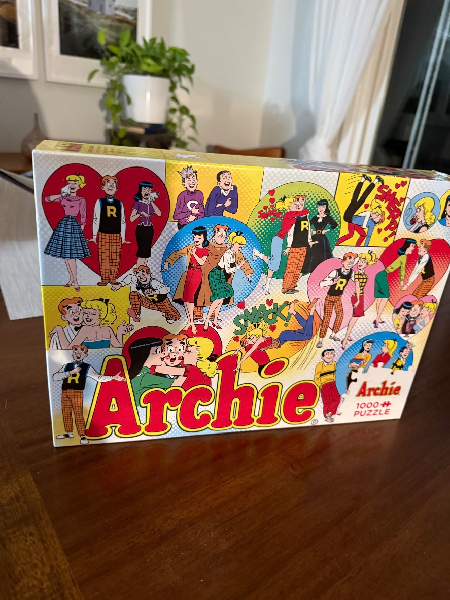 A collage of vintage Archie comic book art featuring Archie, Betty, Veronica, and other characters in romantic scenes.