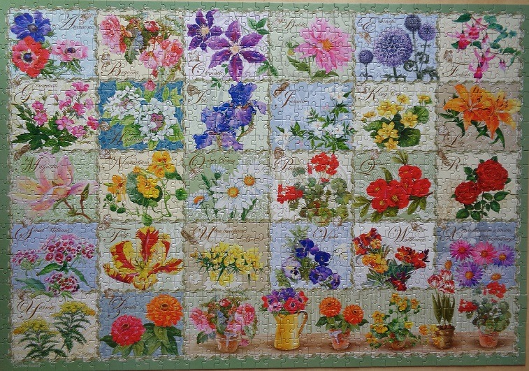 A grid of floral illustrations representing an alphabetical sequence of various flower species.