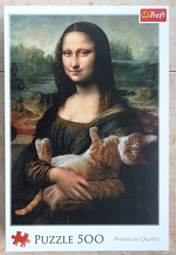 The Mona Lisa portrait holding a ginger tabby cat