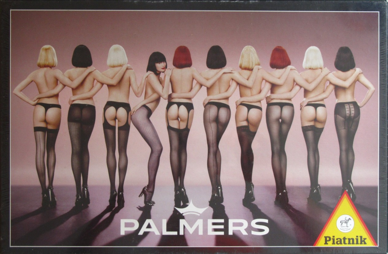 Ten women in a line wearing varied hosiery against a soft rose-brown background.