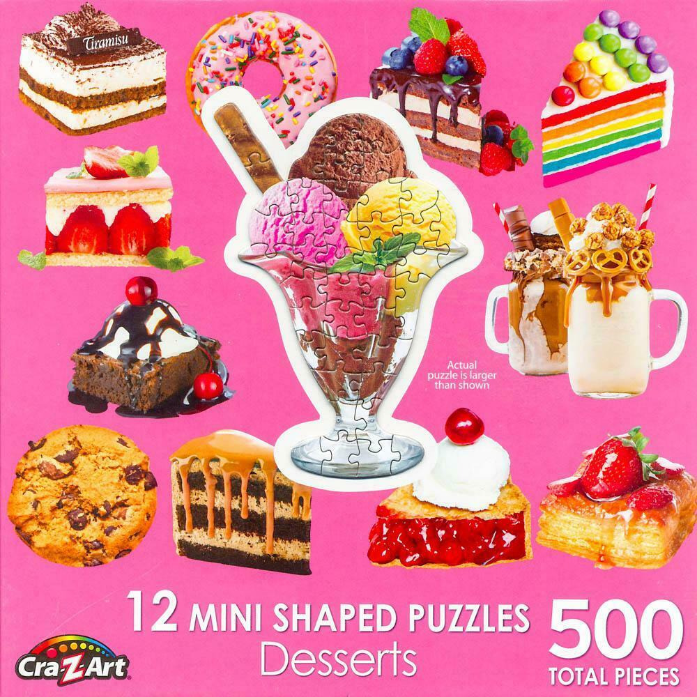 A collage of various colorful desserts on a bright pink background.