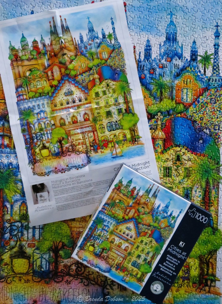 Colorful illustration of Barcelona architecture with iconic spires and a lively street scene in a fantasy art style.