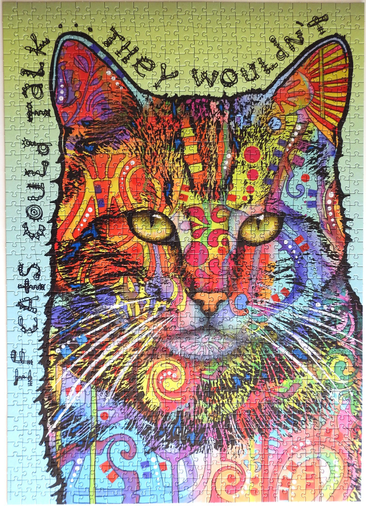 Psychedelic artistic portrait of a cat with the text If cats could talk they wouldn