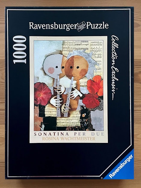 Stylized illustration of two figures playing flutes surrounded by sheet music and flowers.