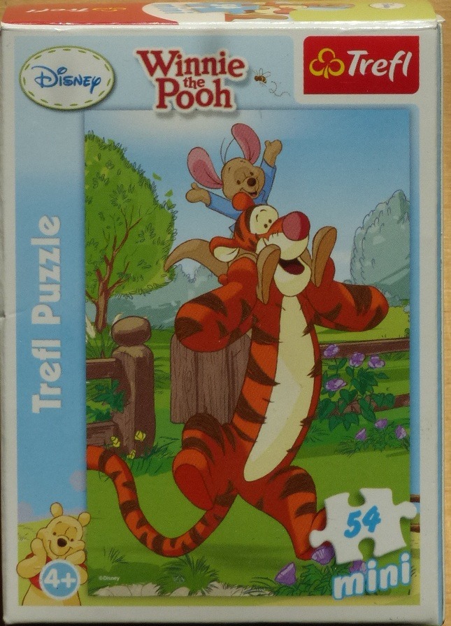 Tigger giving Roo a ride on his shoulders in a sunny garden scene