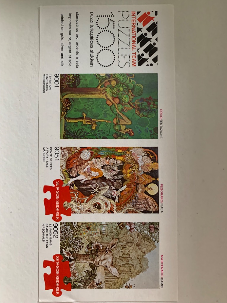 Three vertical illustrations featuring a lush forest scene, a mythological collage, and a fawn in a meadow.
