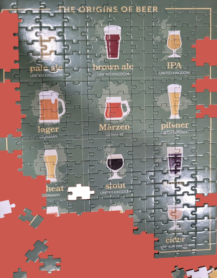 An informational chart titled The Origins of Beer featuring illustrations of different beer styles and their countries.