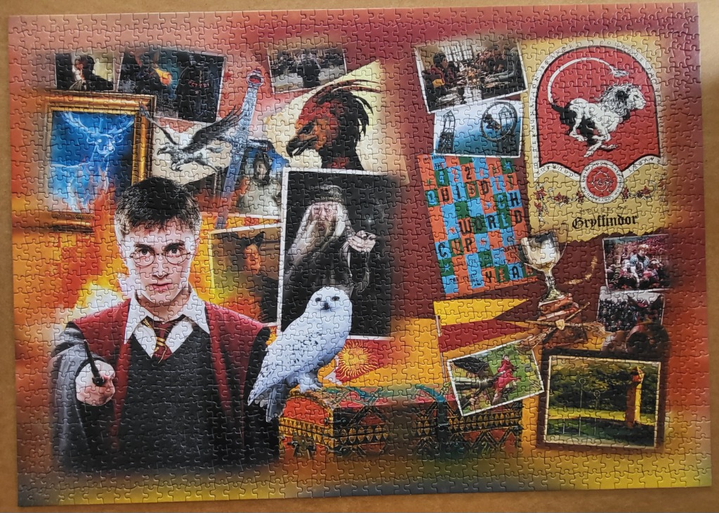 Collage of Harry Potter imagery featuring Harry, Hedwig, and various icons from the wizarding world.