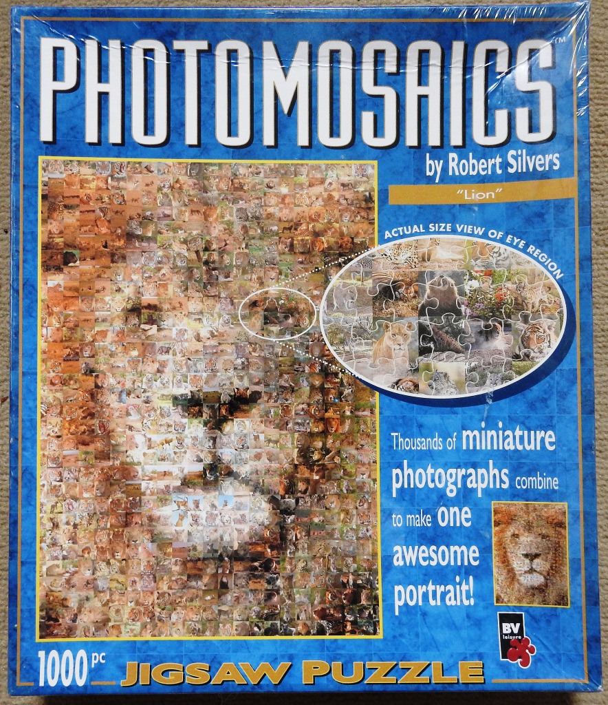 A photomosaic portrait of a lion