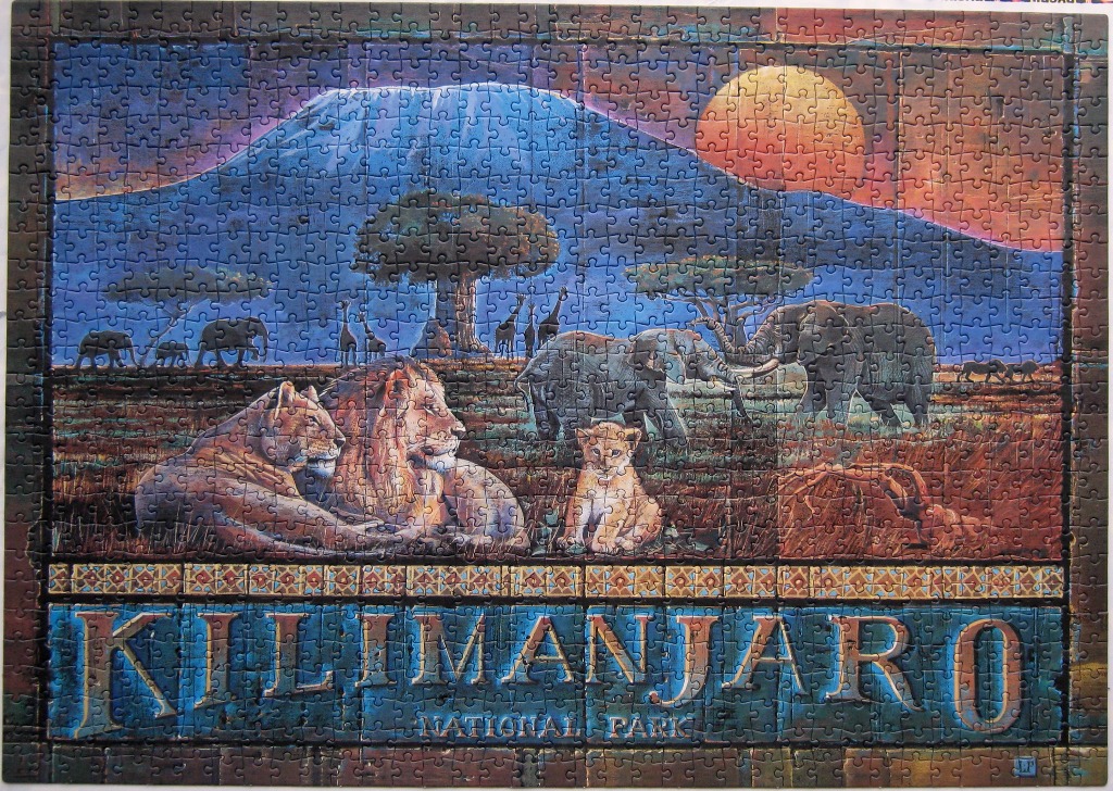 An illustration of African wildlife against a backdrop of Mount Kilimanjaro with the text 