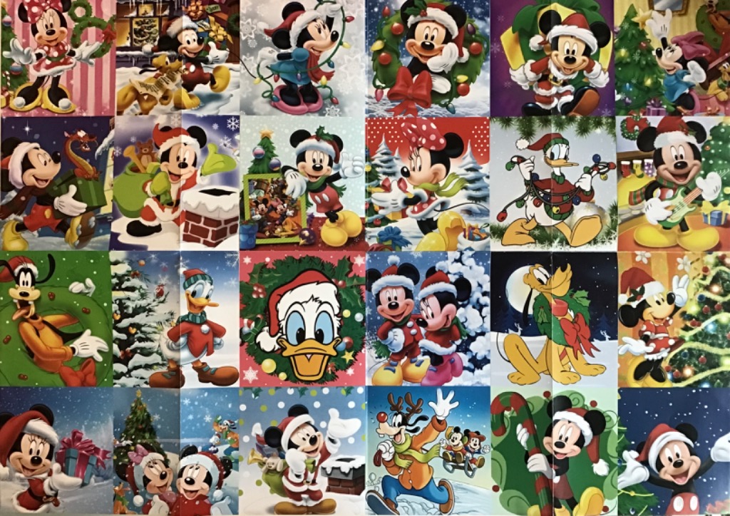 A grid of twenty-five festive scenes featuring classic cartoon characters celebrating Christmas.
