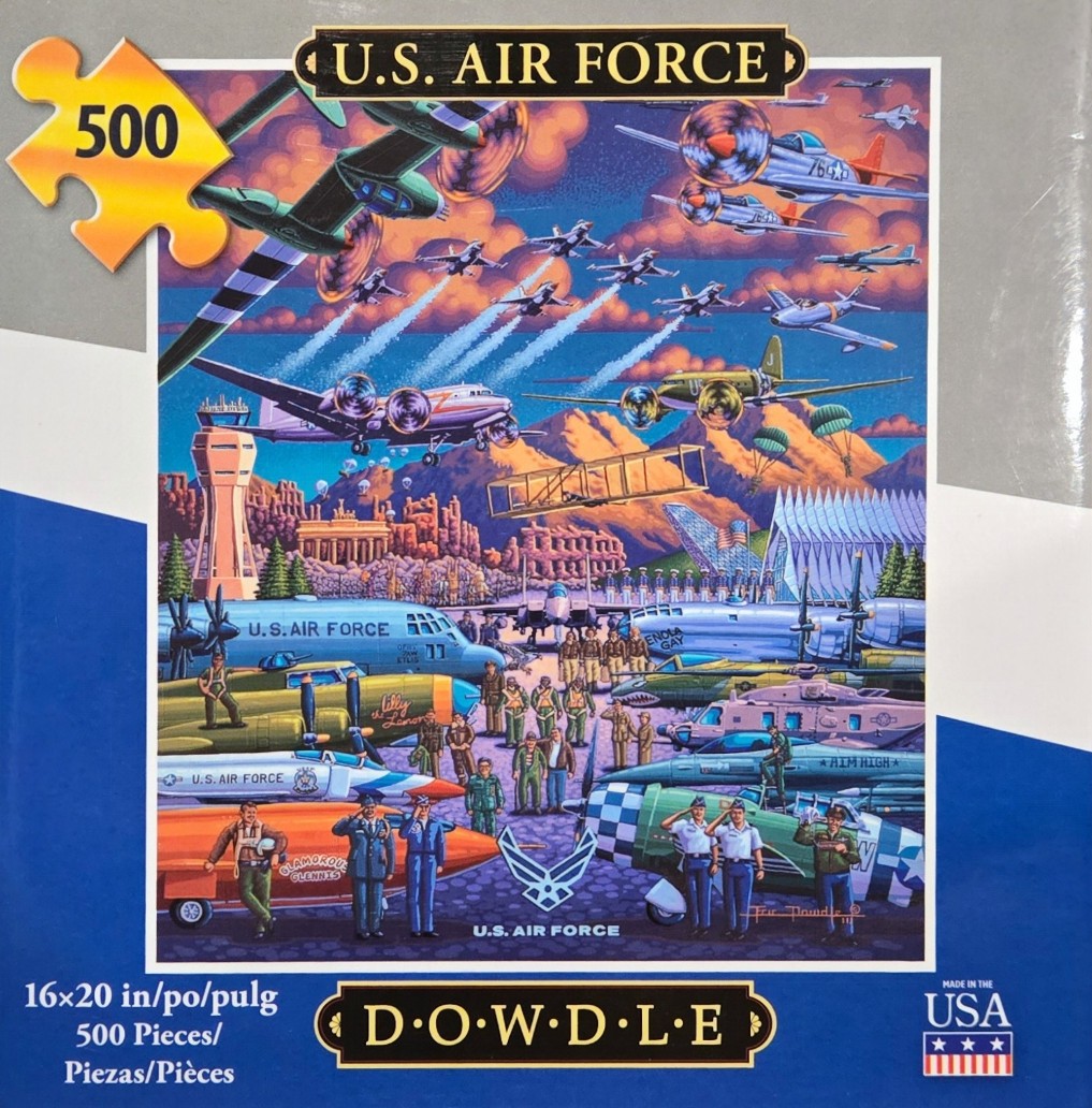 A collage illustration showing the history of U.S. Air Force aircraft, personnel, and bases.