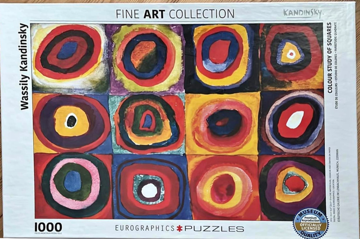 Wassily Kandinsky's Colour Study of Squares, a grid of twelve abstract paintings featuring concentric coloured circles.
