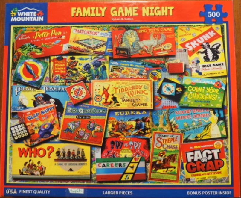 A collage of vintage and classic board game boxes titled Family Game Night.